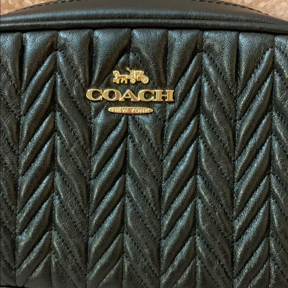 Coach Black Quilted Chevron Leather Crossbody with Gold Hardware - Picture 2 of 7